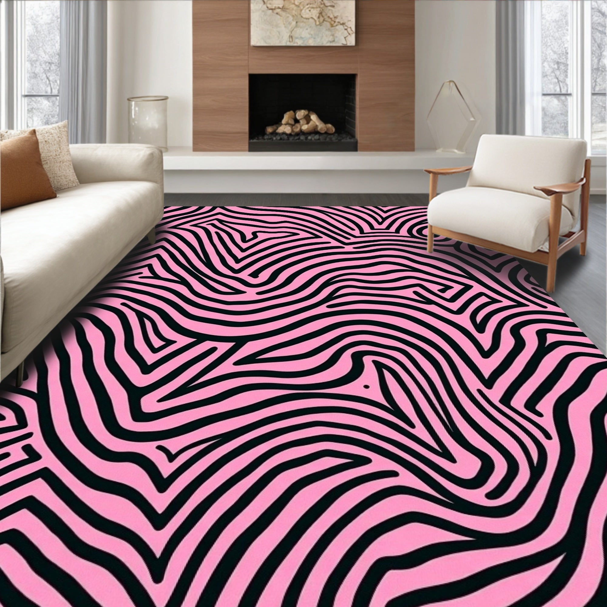 Pink And Black Wavy Stripe Design Rug