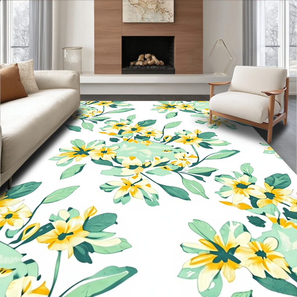 Yellow Daisy Floral Pattern Rug