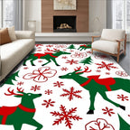 Green Reindeer Red Snowflakes Christmas Trees Rug