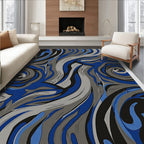 Abstract Blue Gray Swirl Pattern Art Rug