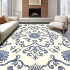 Classic Blue Floral Scroll Pattern Rug
