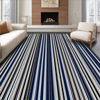 Classic Navy White Stripe Pattern Rug