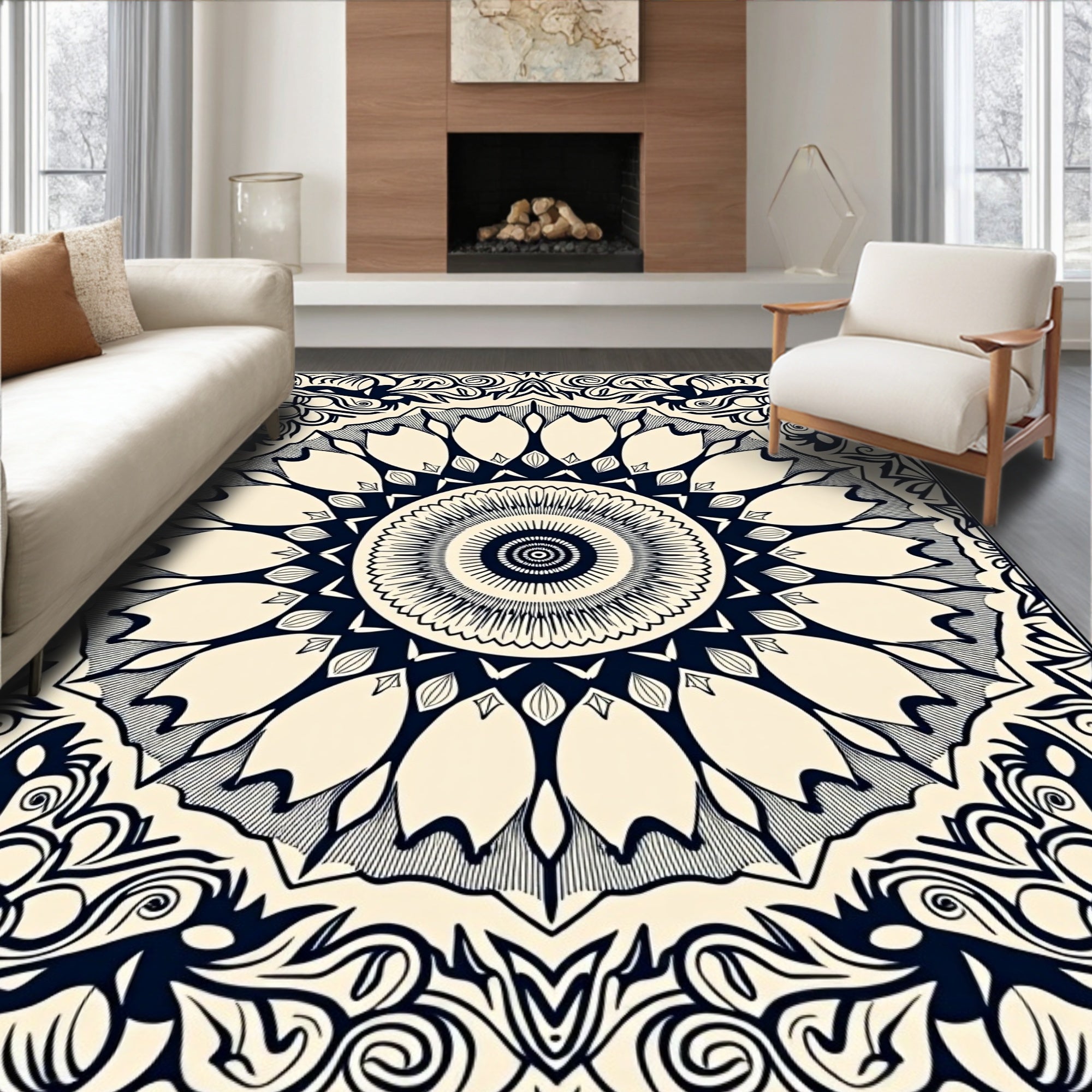 Classic Inverted Petal Radial Design Rug