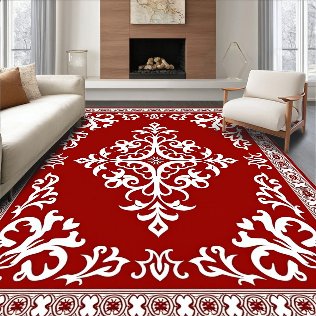 Classic Red White Floral Filigree Rug