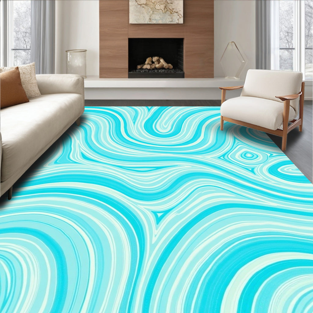Aqua Tones Abstract Swirl Rug