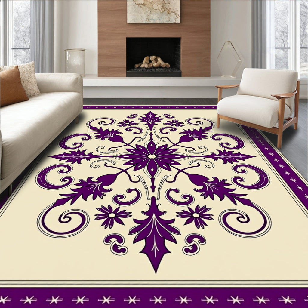 Floral Swirl Antique Plum Pattern Rug