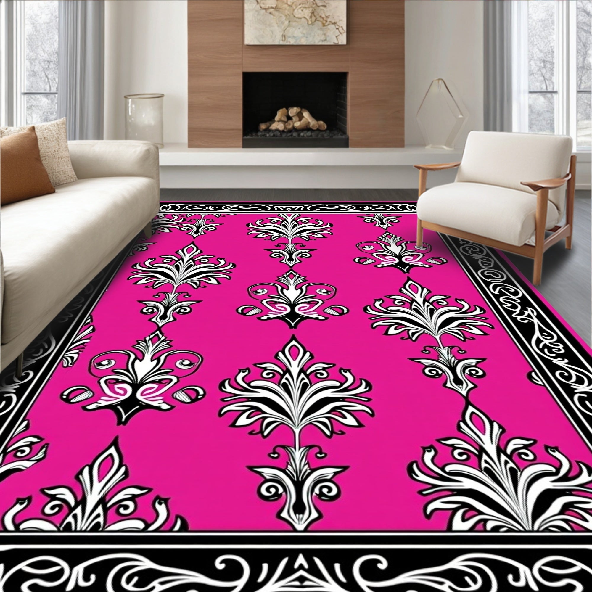 Bold Floral Damask Pattern Rug