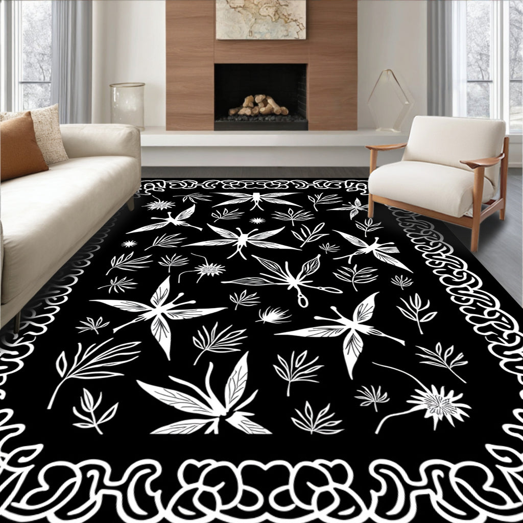 Whimsical Insect Leaf Pattern Rug