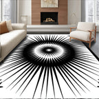 Bold Black Sunburst Geometric Design Rug