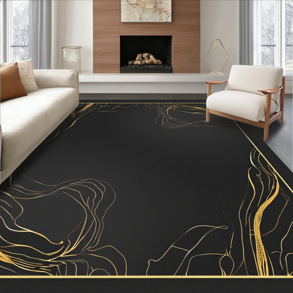 Modern Gold Swirl Abstract Rug