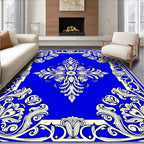 Elegant Ivory Floral Blue Border Rug