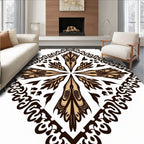 Gilded Ornamental Scrollwork Diamond Pattern Rug