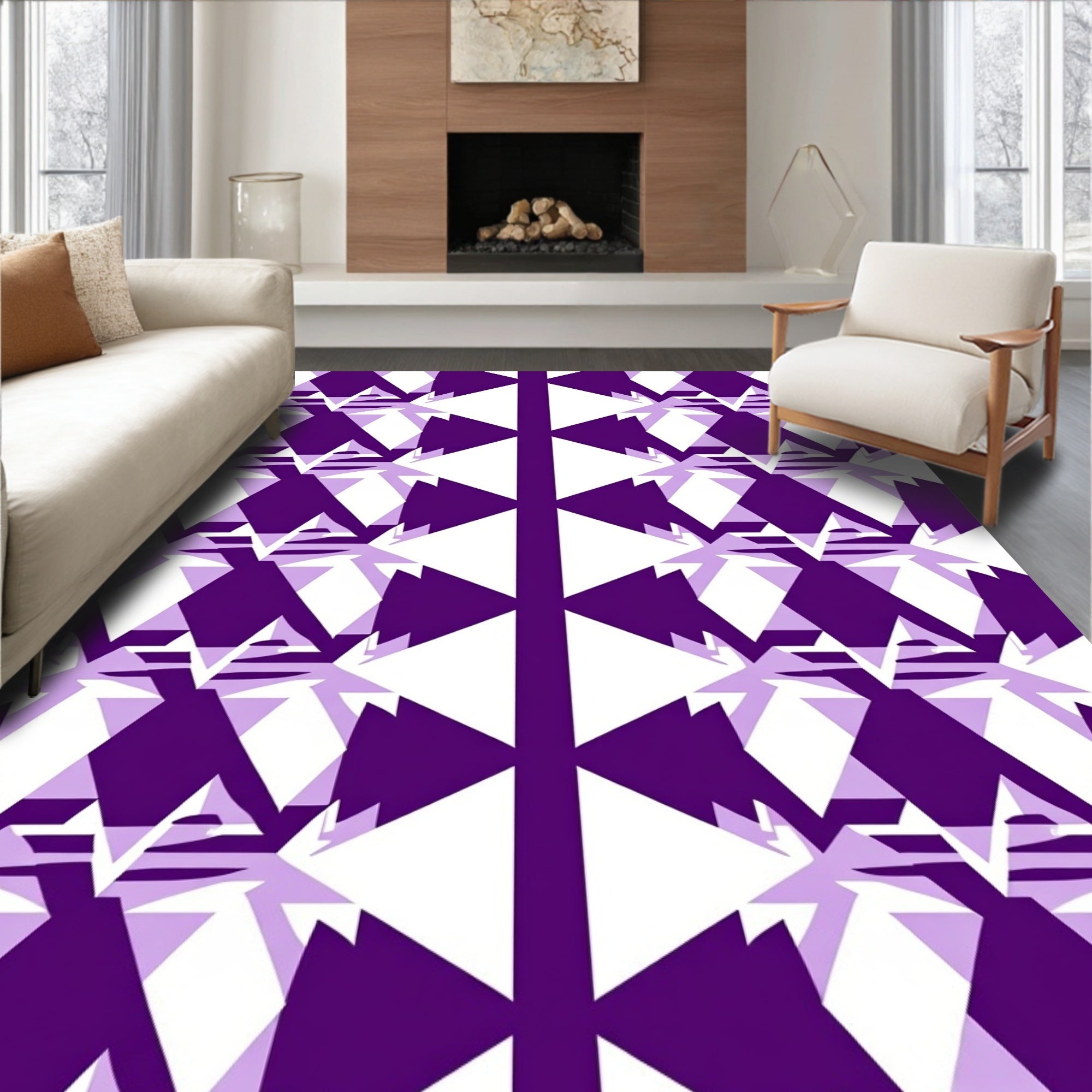 Purple White Geometric Triangle Pattern Rug
