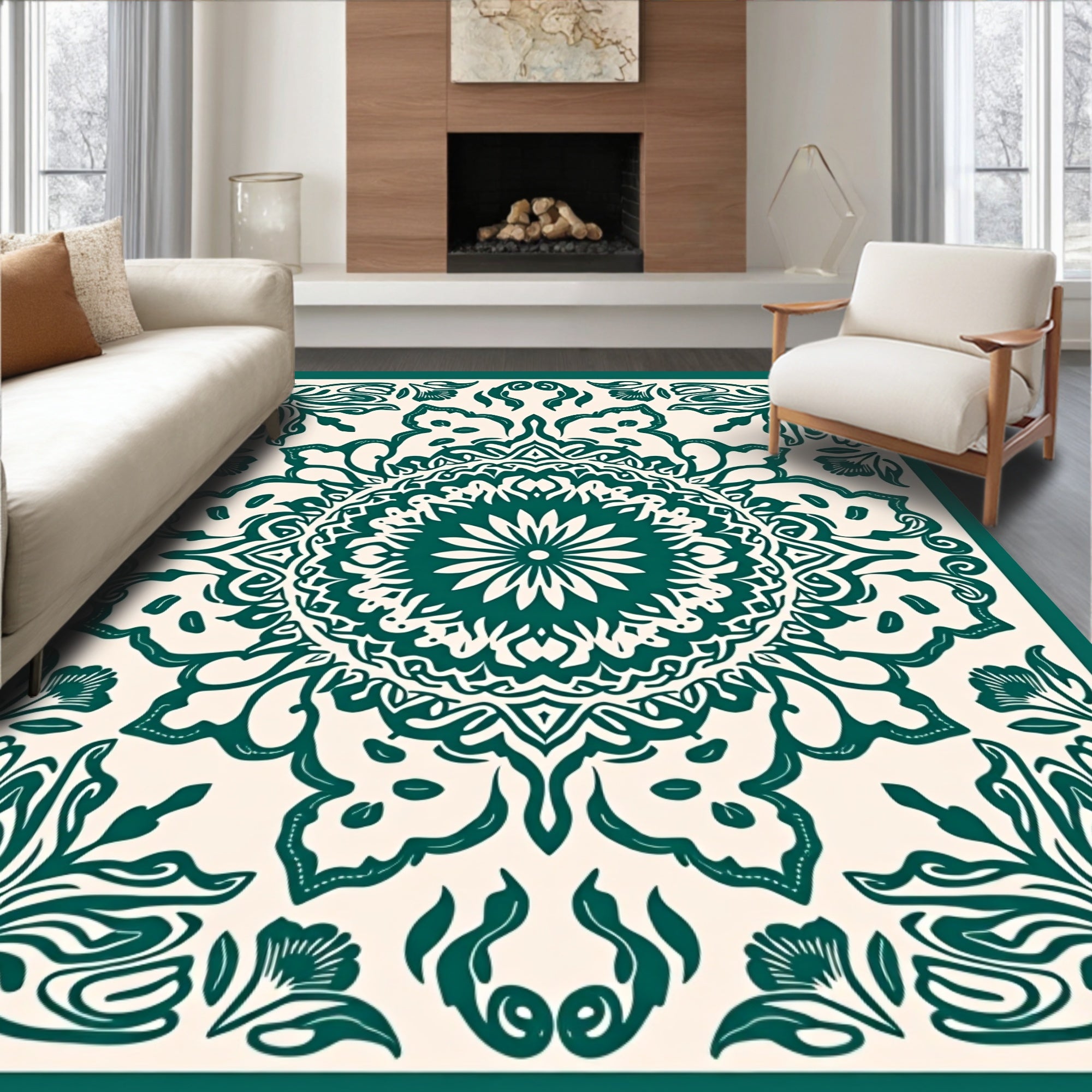 Intricate Floral Mandala Pattern Rug
