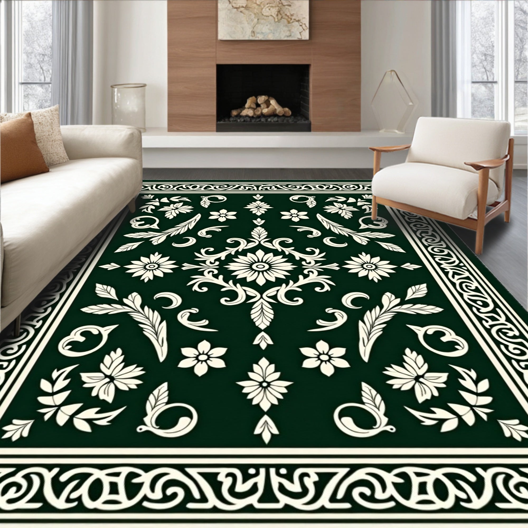 Elegant Floral Scrollwork Pattern Rug