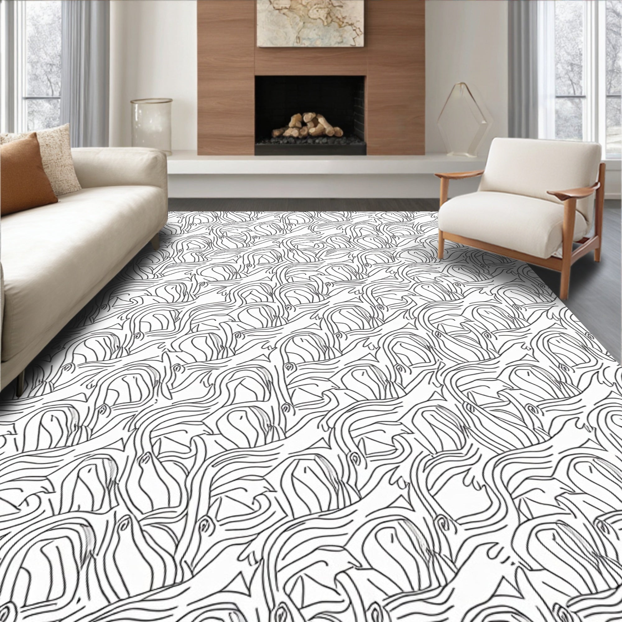 Abstract Wavy Wood Grain Graphic Rug