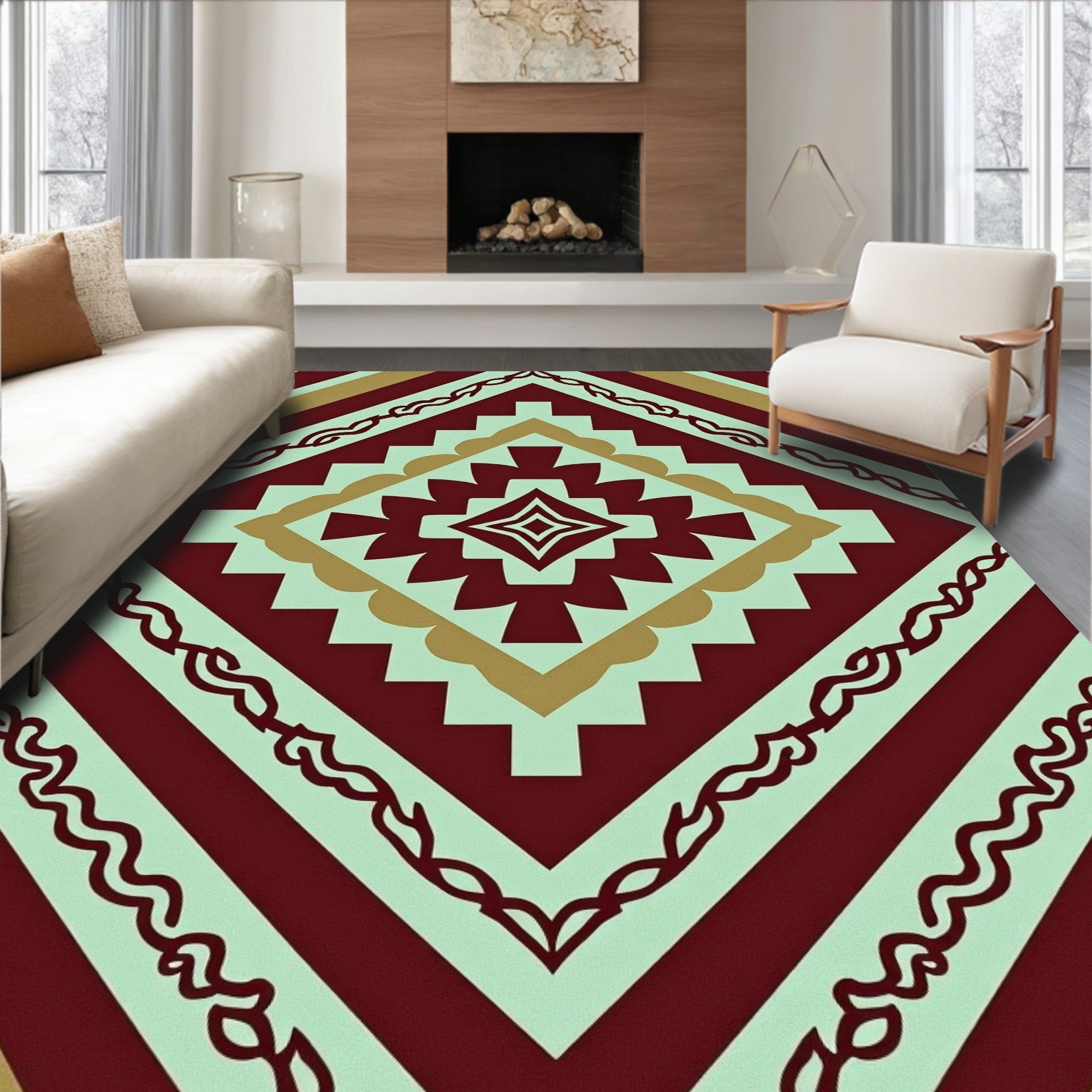 Tribal Diamond Geometric Pattern Rug