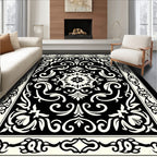 Traditional Black and Cream Medallion Rug