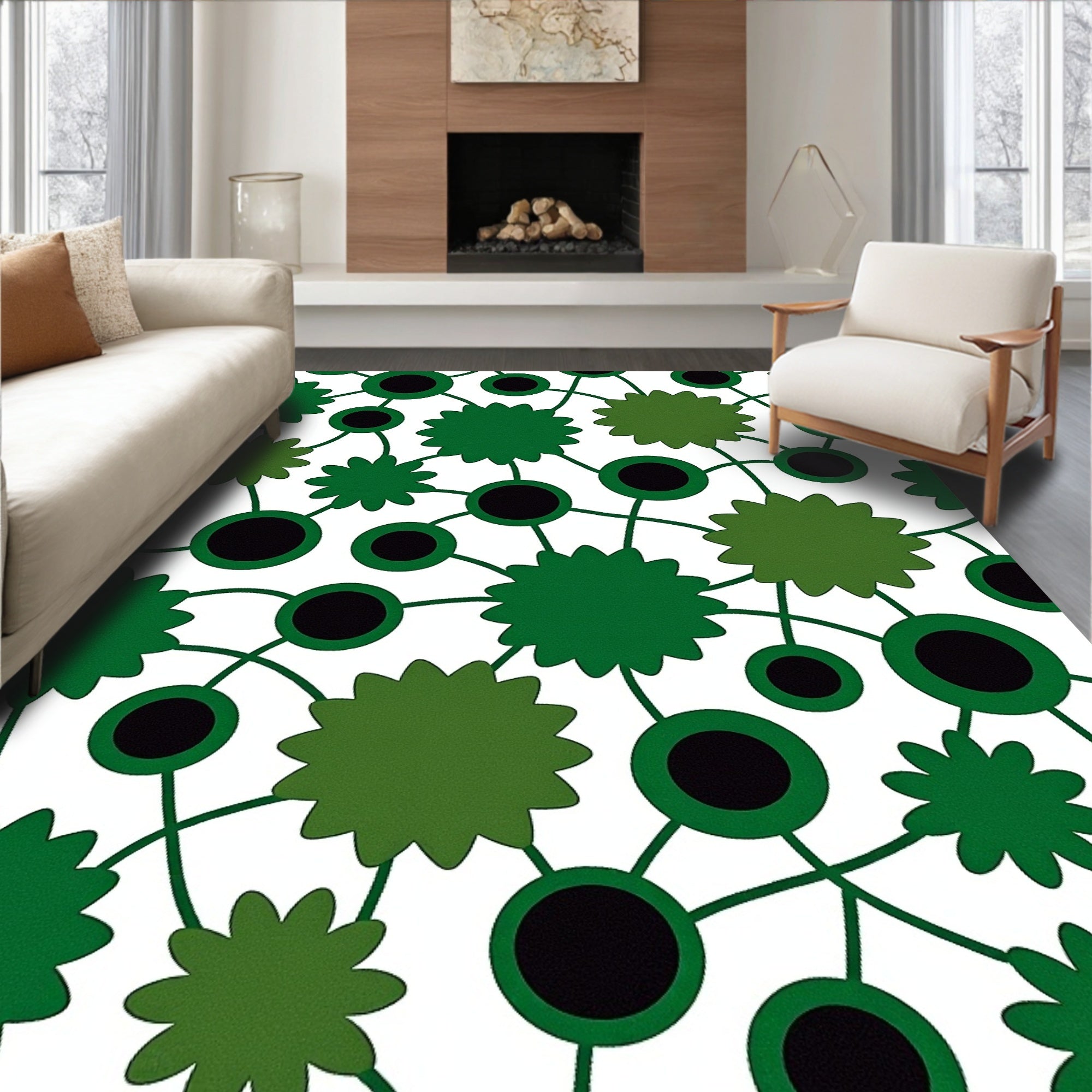 Green Spiky Circles Pattern Rug