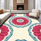 Floral Medallion Patterned Cream Background Rug