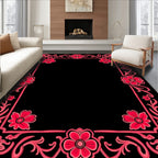 Red Floral Scrollwork Border Design Rug