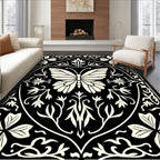 Black Butterfly Floral Garden Design Rug