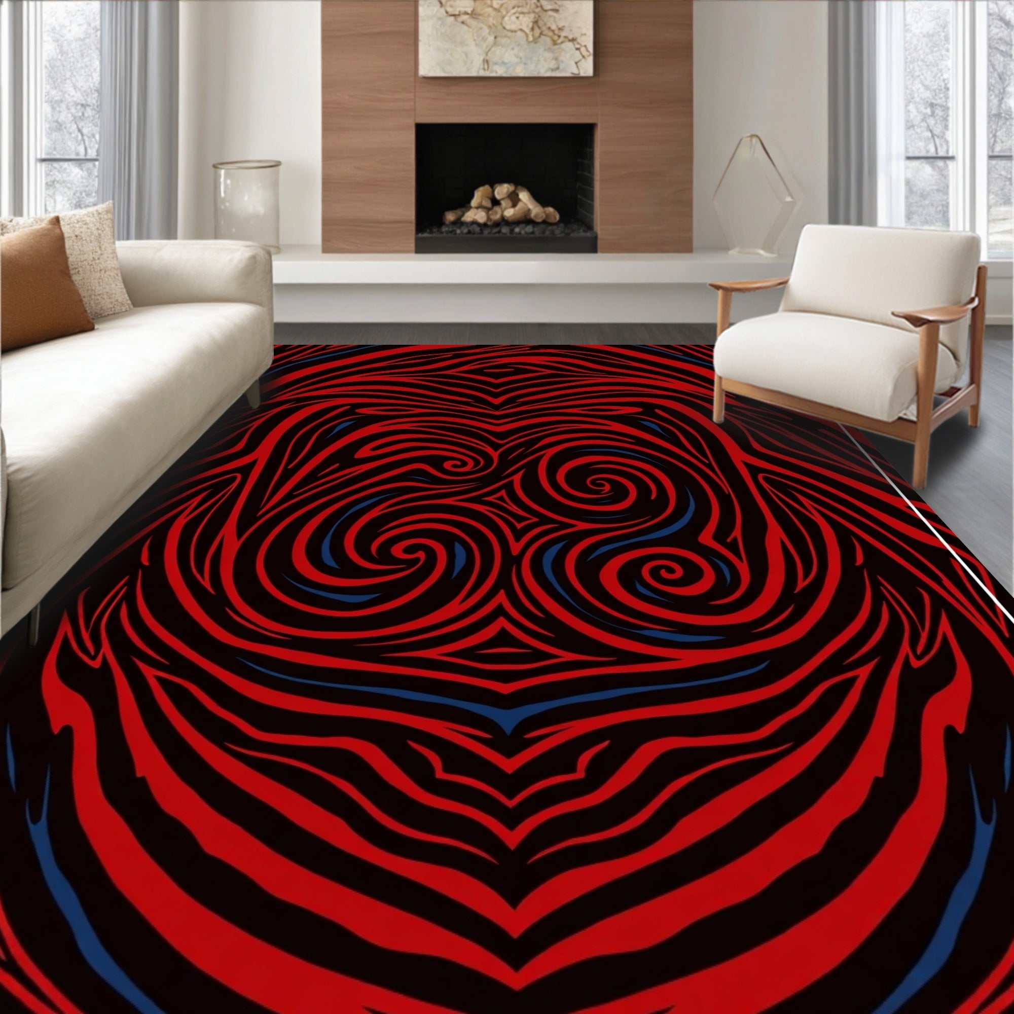 Bold Red Swirl Abstract Pattern Rug