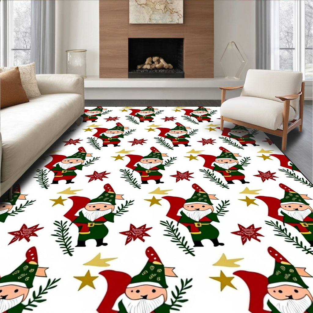 Festive Gnome With Red Bag Stars Rug