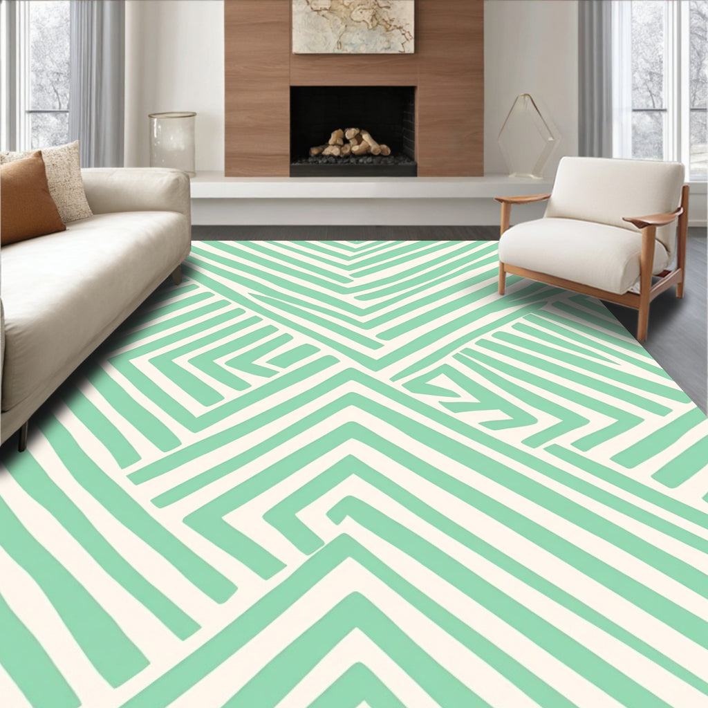 Mint Green Geometric Stripe Pattern Rug