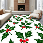 Festive Green Holly Berry Sprigs Rug