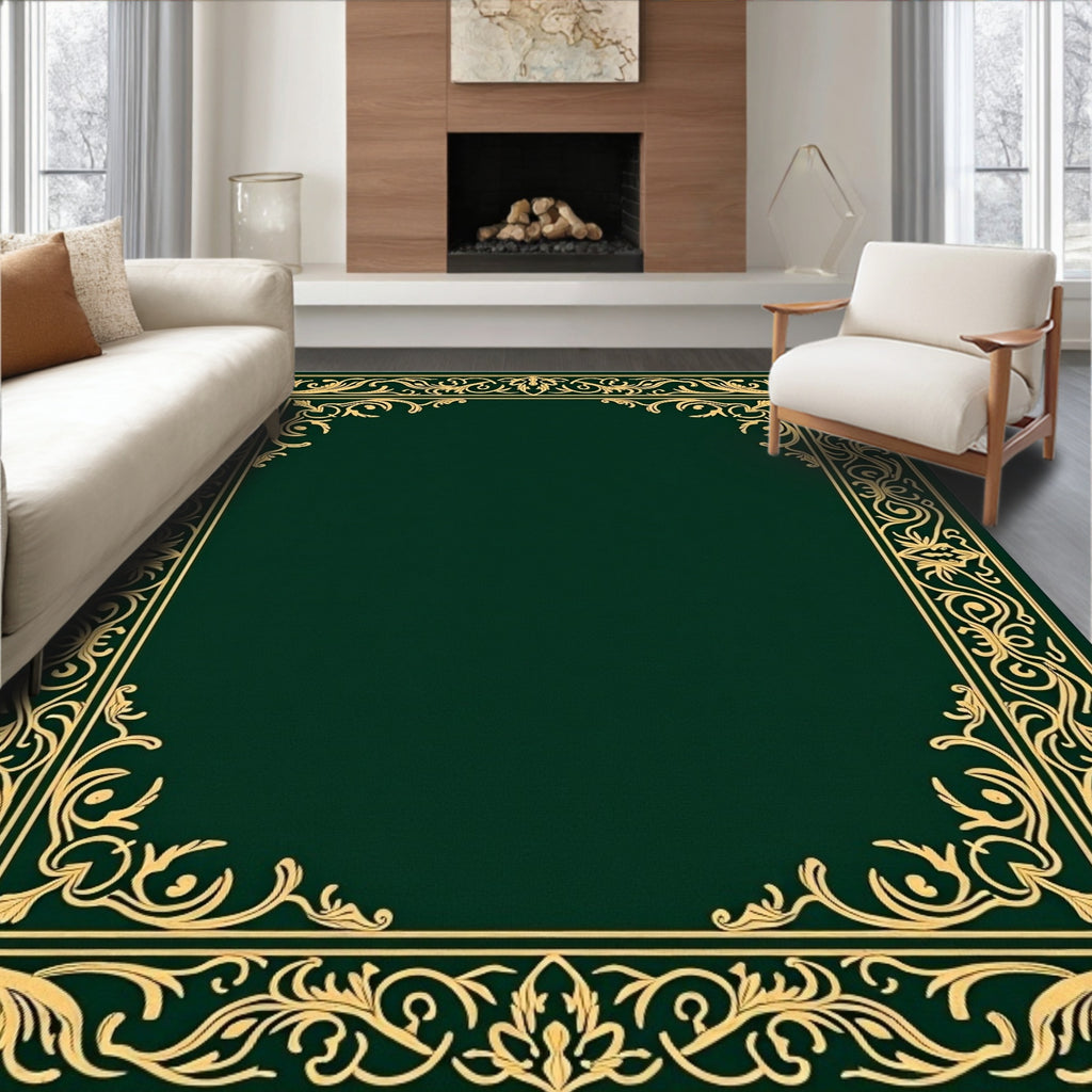 Ornate Gold Baroque Border Design Rug