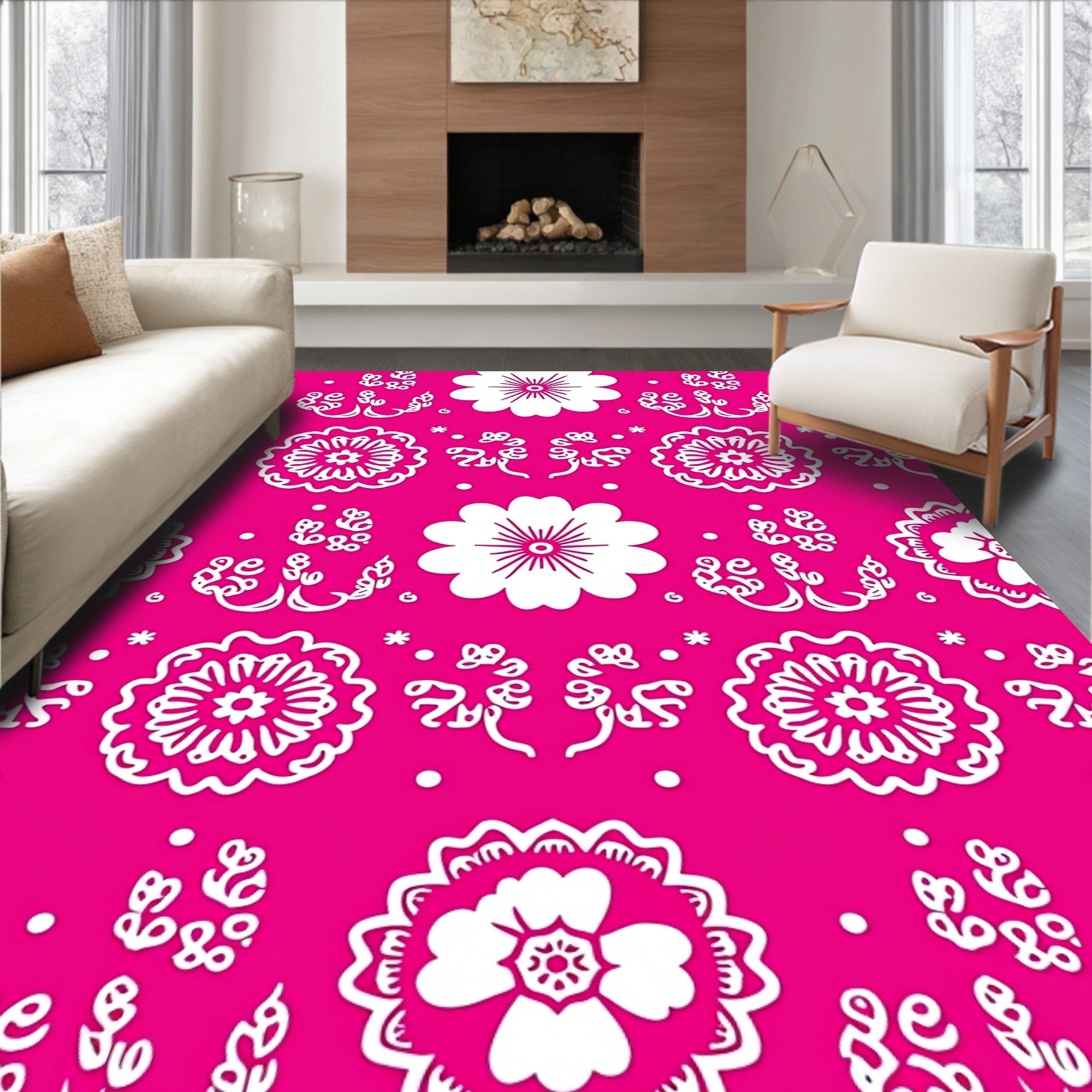 Bold Pink Floral Pattern Rug