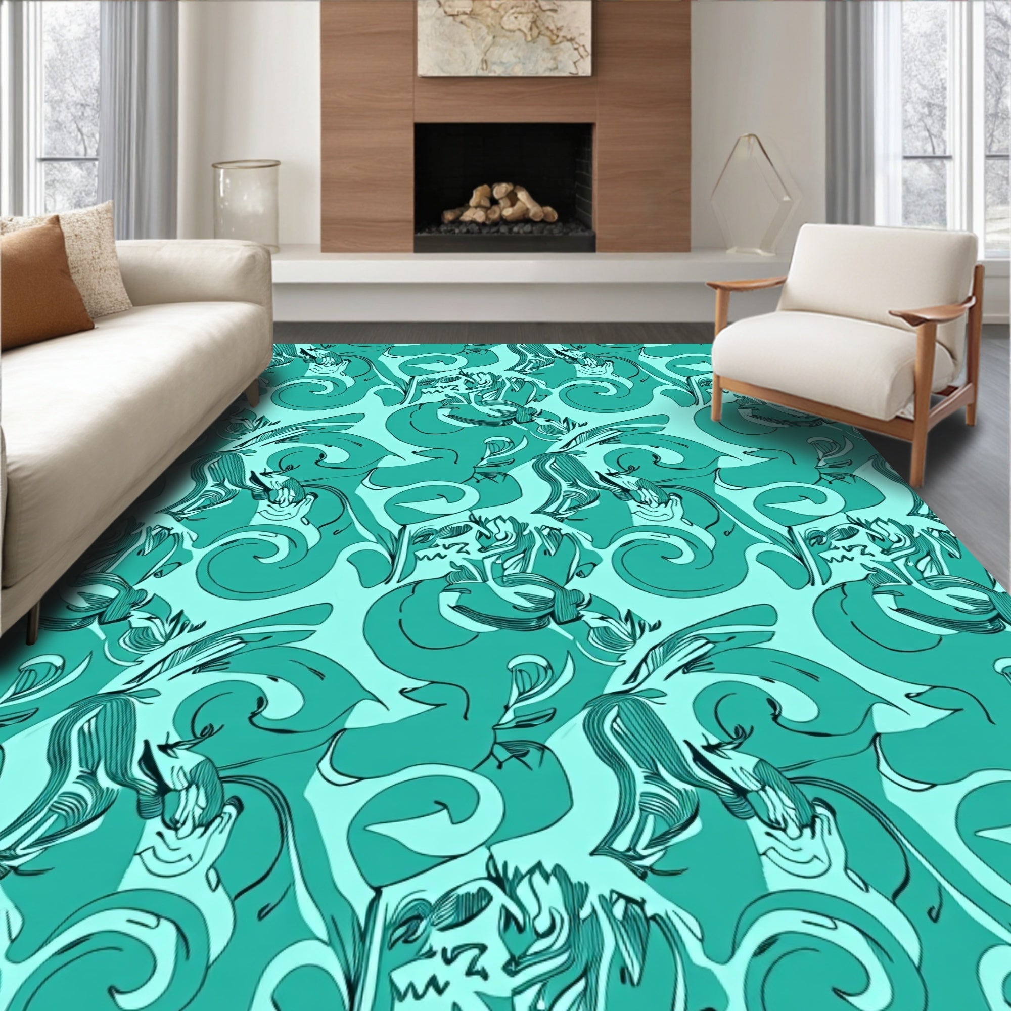 Tidal Swirl Abstract Floral Pattern Rug