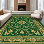 Green Gold Royal Floral Scrollwork Rug