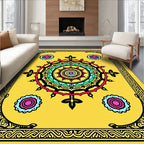 Vivid Yellow Circular Mandala Pattern Rug