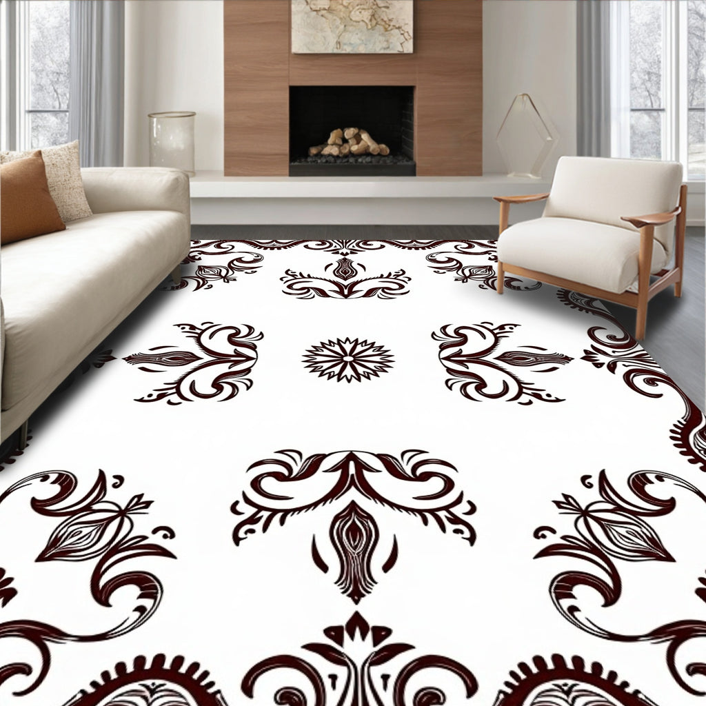 Ornate Scrollwork and Floral Motif Rug