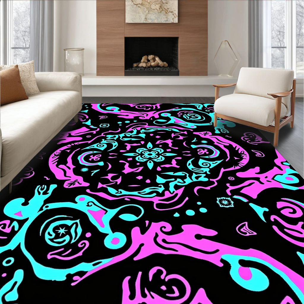 Vibrant Pink Teal Abstract Swirl Pattern Rug