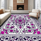 Ornate Pink Black Floral Pattern Rug