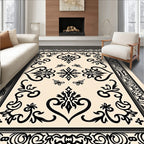 Intricate Black Cream Flourish Mandala Rug