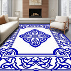 Classic Blue White Floral Tile Rug