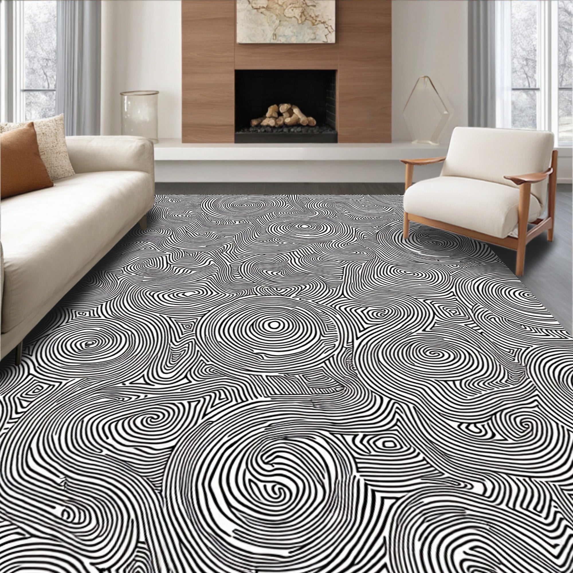Abstract Swirls Graphic Pattern Rug