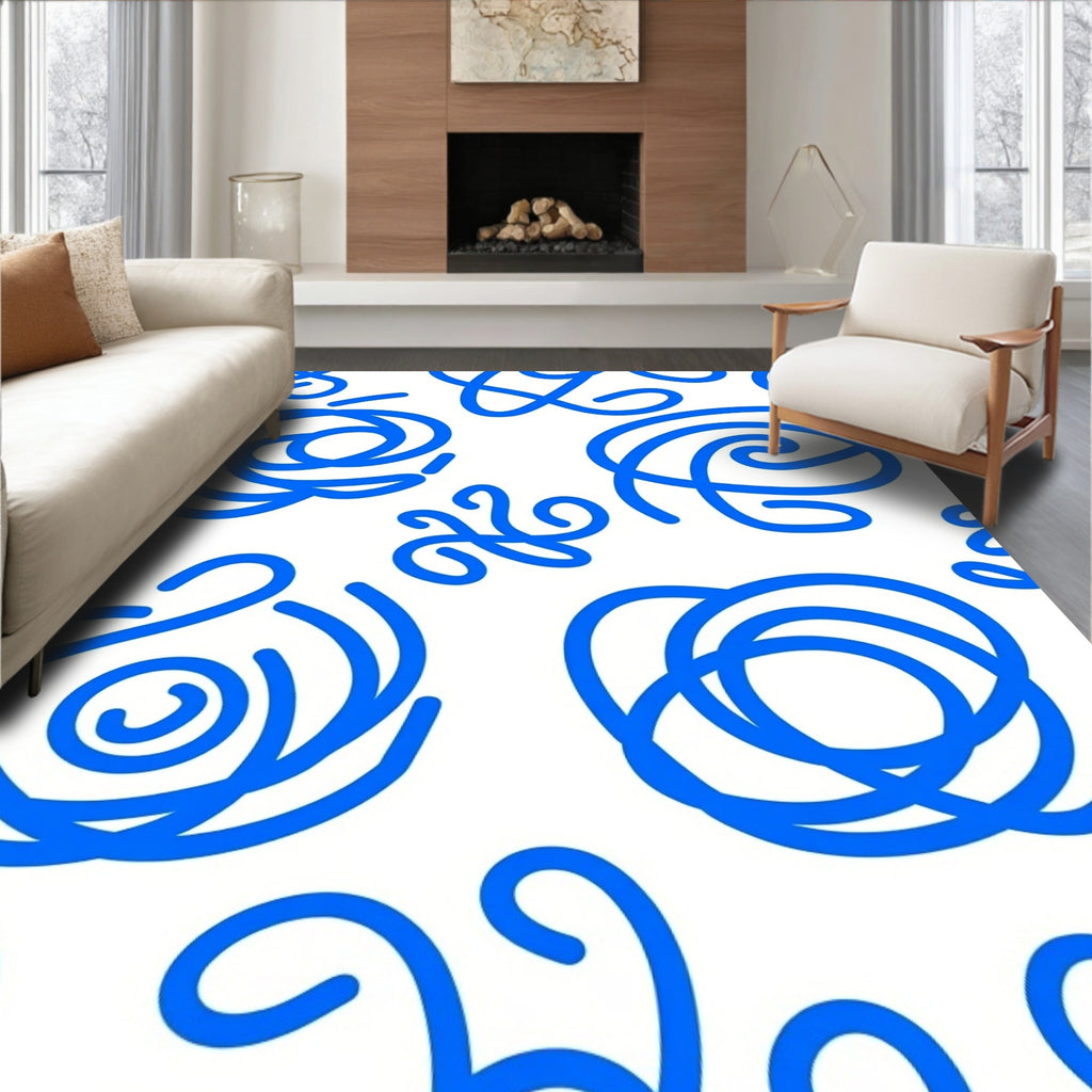 Abstract Blue Swirl Pattern Rug