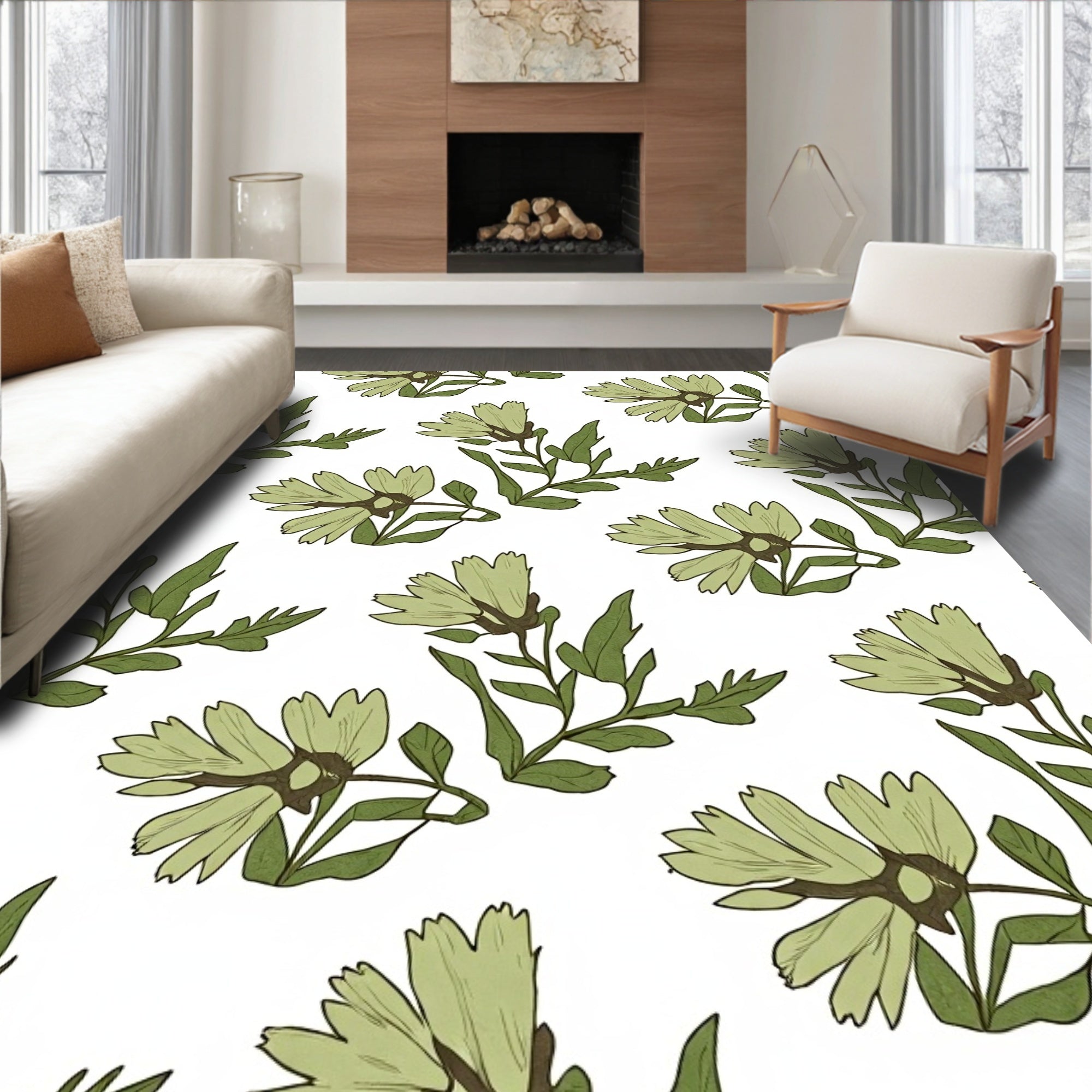 Botanical Floral Vines Pattern Rug