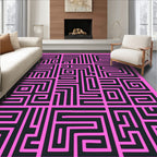 Contrasting Pink Black Maze Pattern Rug