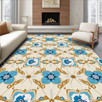 Blue Floral Pattern With Gold Accents Rug