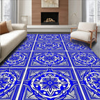 Intricate Blue White Geometric Floral Rug