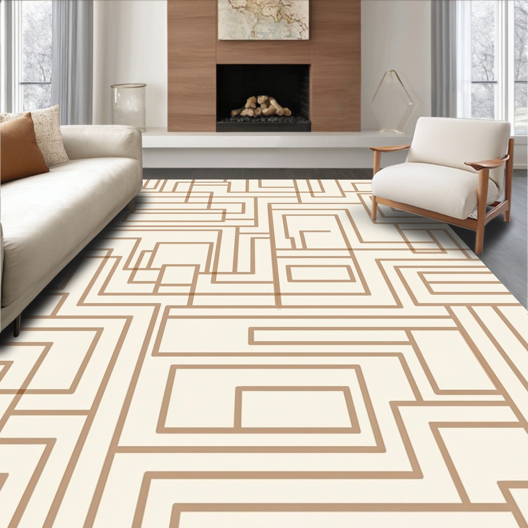 Geometric Lines Rectangles Pattern Rug