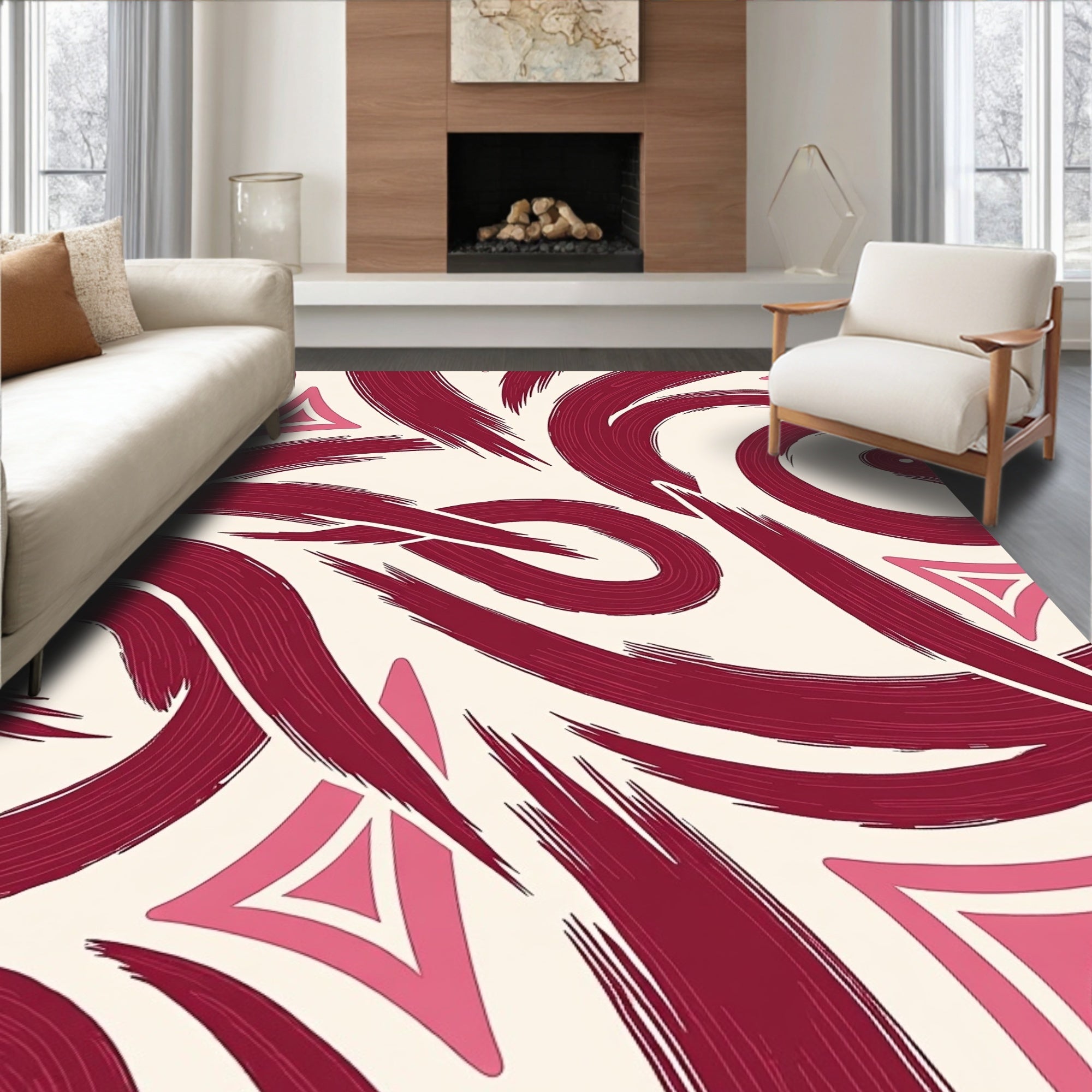 Crimson Brush Stroke Triangle Design Rug