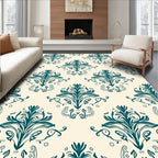Damask Teal Vintage Floral Pattern Rug