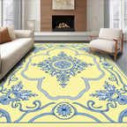 Vibrant Blue Yellow Floral Medallion Rug